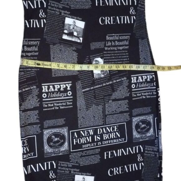 Mulvari Black & White Newspaper Print Bodycon Spaghetti Strap Maxi Dress XL! - Picture 12 of 15